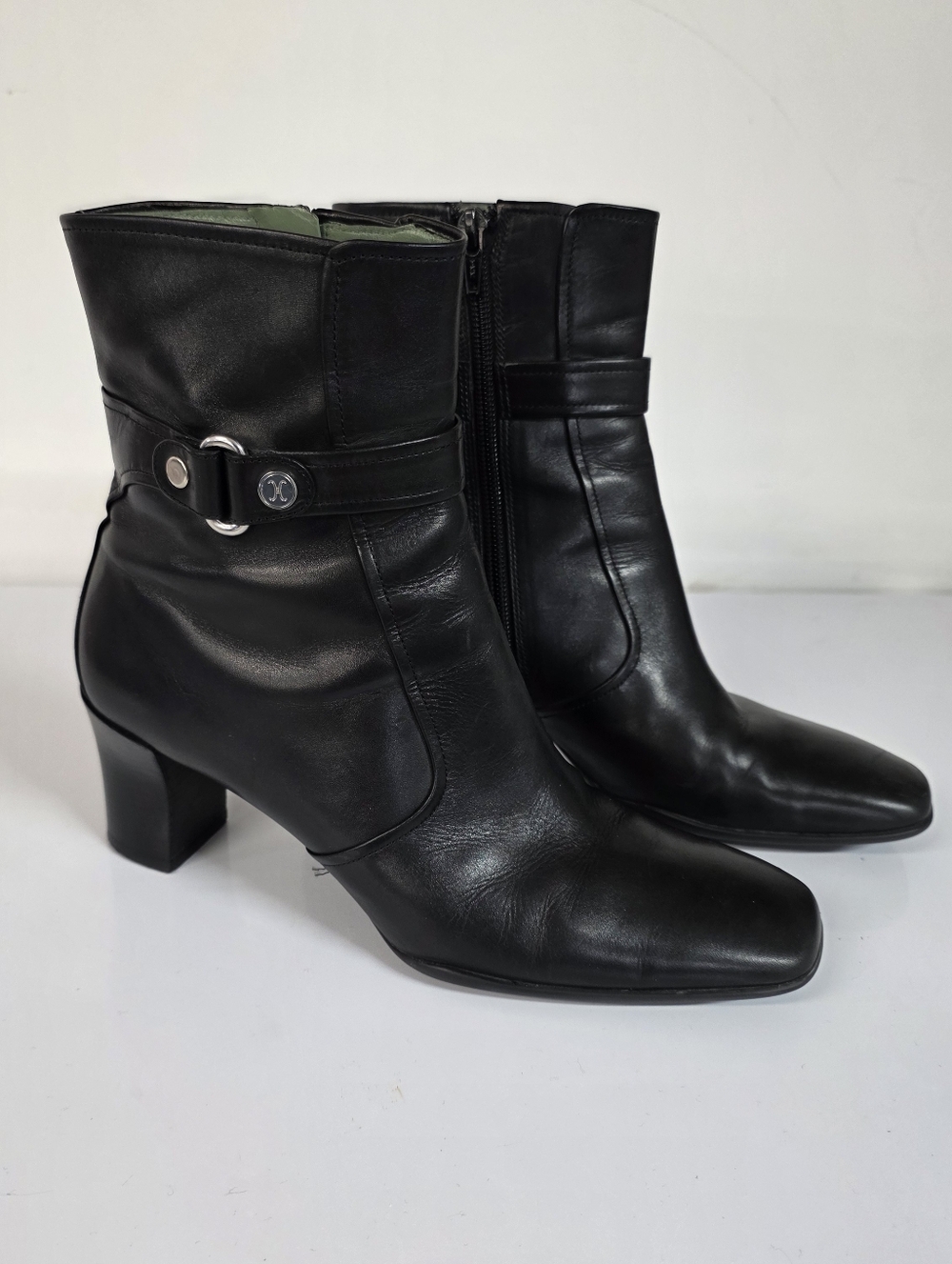 Cole Haan Black Leather Mid-Heel Ankle Boots Womens 8M